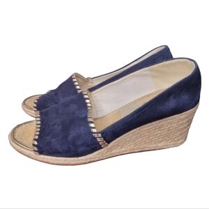 Jack Rogers Palmer Suede Wedge Slip On Peep Toe Espadrilles Sandals